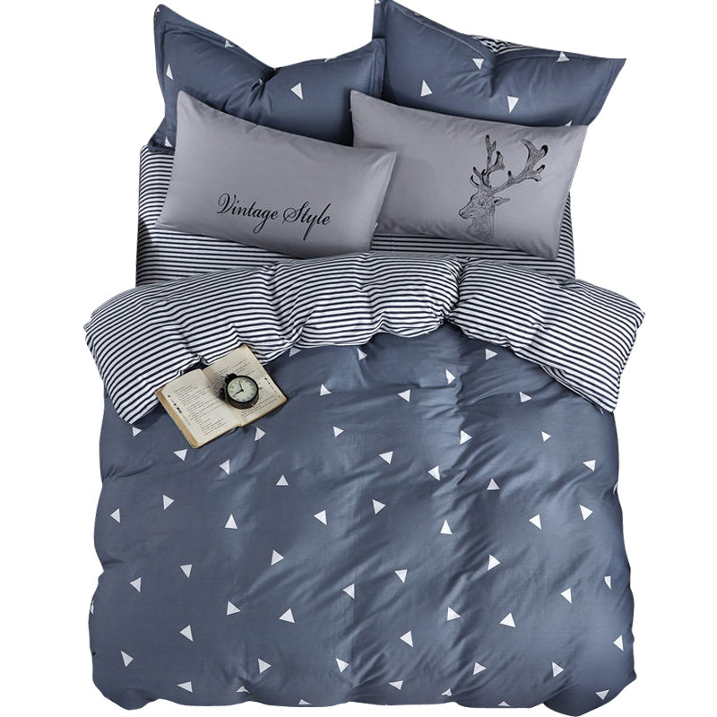 全棉生床上用品四件套全棉学生宿舍灰色床单被罩枕套三件套