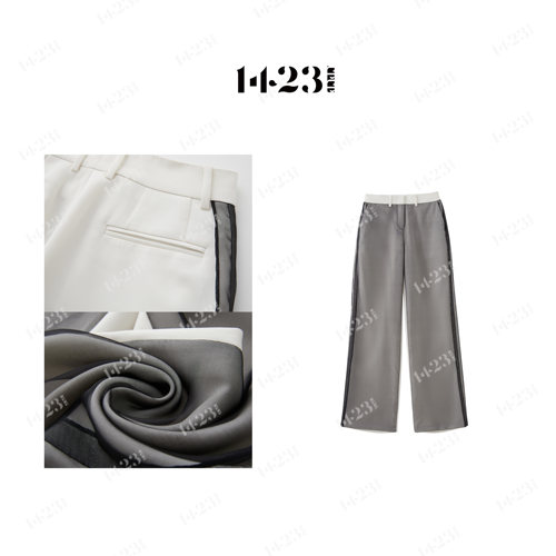 1423【简影潮流】old c*line黑白拼接醋酸高腰百搭显瘦阔腿女长裤