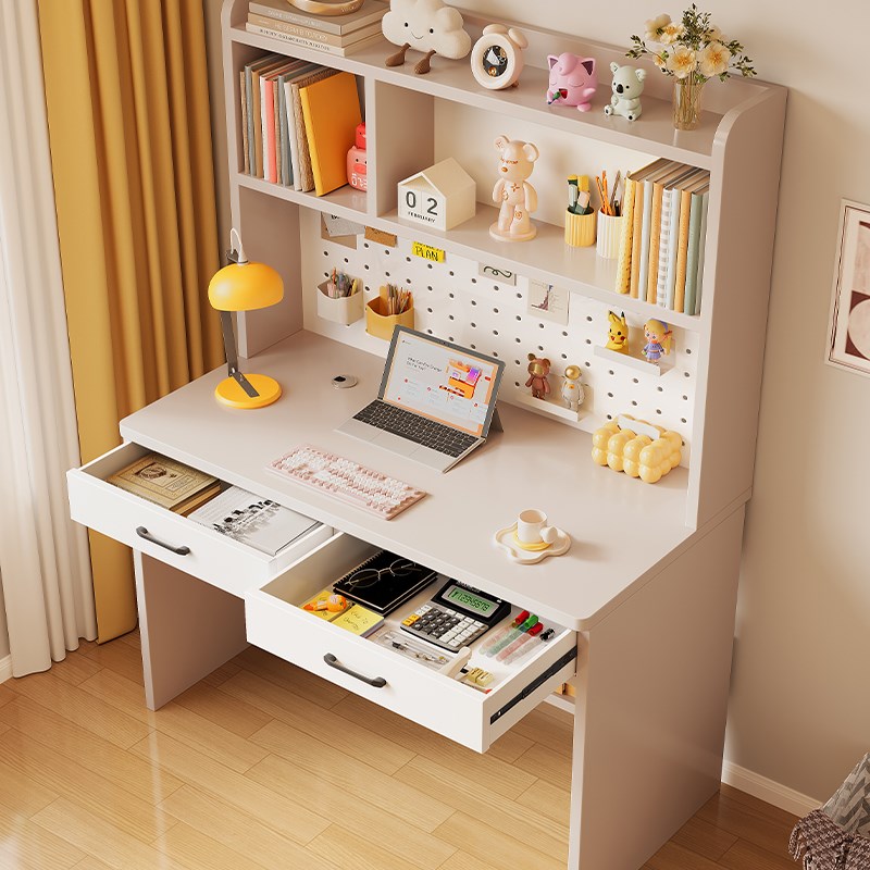 实木洞洞板书桌书架一体式桌子卧室学生学习写字桌家用台式电脑桌