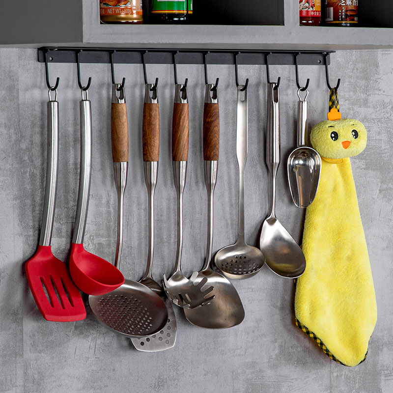 厨房挂钩连排不锈钢壁挂挂钩橱柜下置顶吊钩免P打孔悬挂挂勾置物