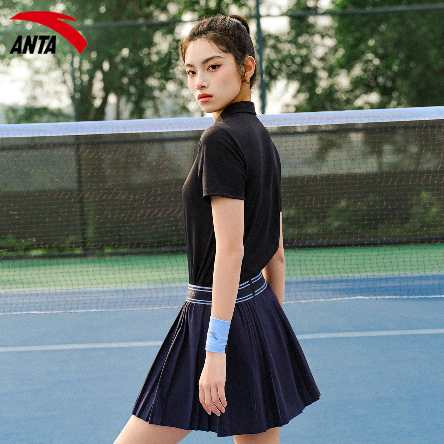 安踏短袖t恤速干polo衫女羽毛球网球训练服官方正品新款运动上衣