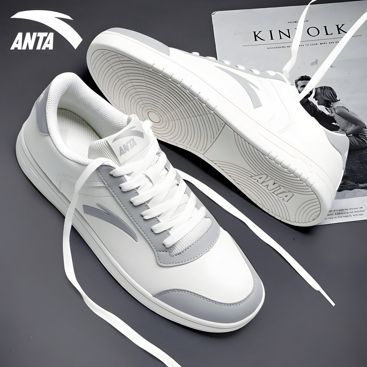 安踏板鞋青少年男鞋初中生防滑耐磨正品新款皮面百搭运动休闲鞋子