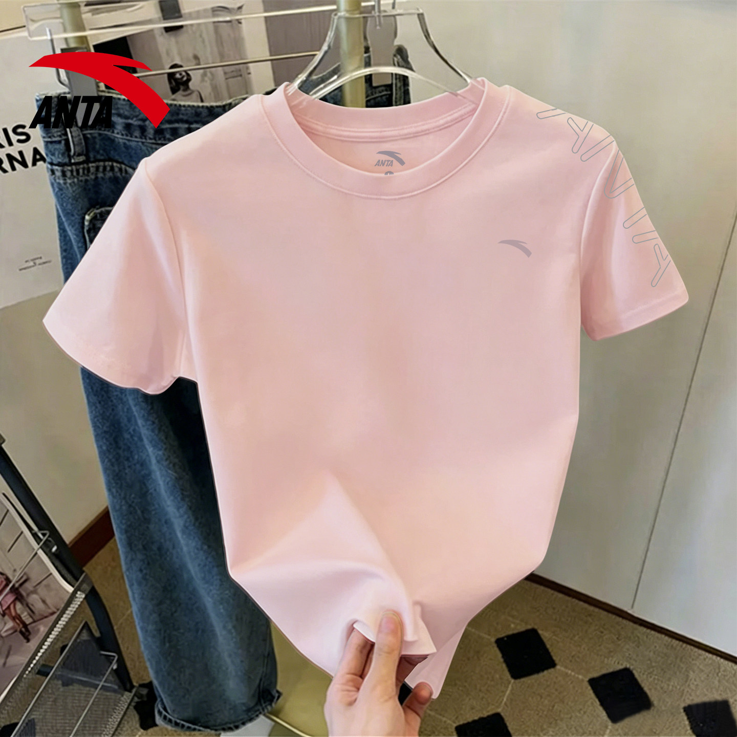 安踏短袖女速干衣夏薄款透气网眼t恤凉感跑步训练服冰丝运动上衣