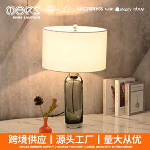 圆筒琉璃玻璃装饰台灯 冷色调家居照明卧室床头摆件台灯夜灯