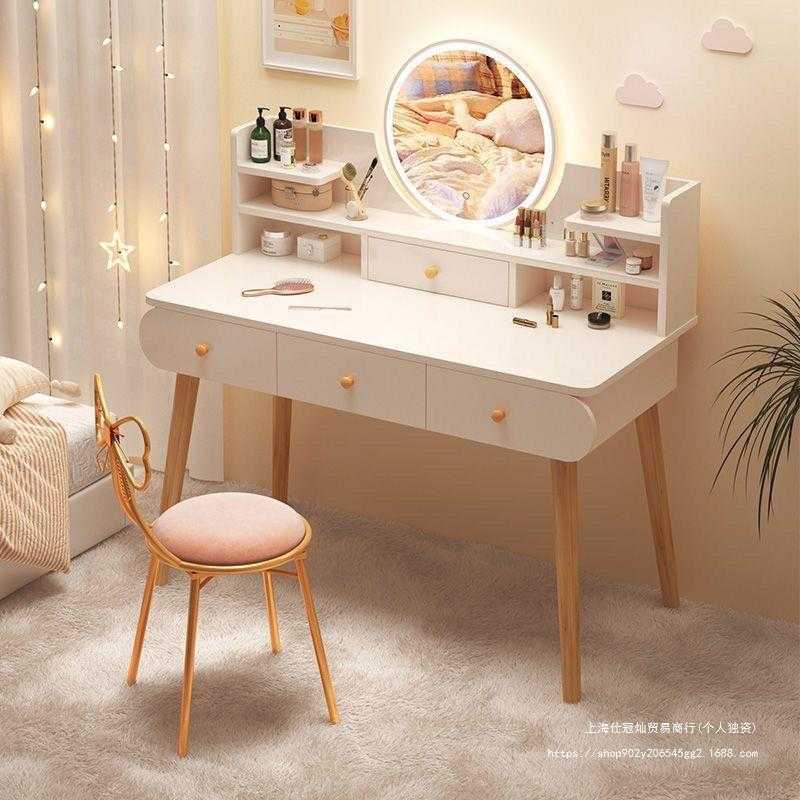 轻奢梳妆台卧室 现代简约收纳柜一体简易小型北欧化妆桌网红ins风