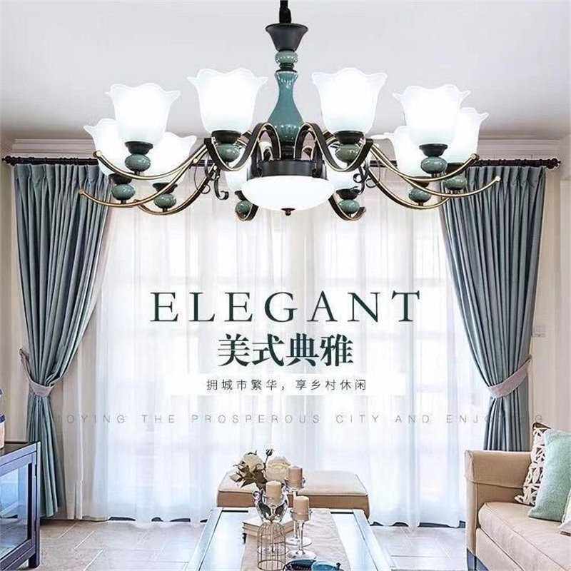 美式吊灯陶瓷简约现代大气客厅灯饰家用卧室欧式餐厅吸顶灯灯具