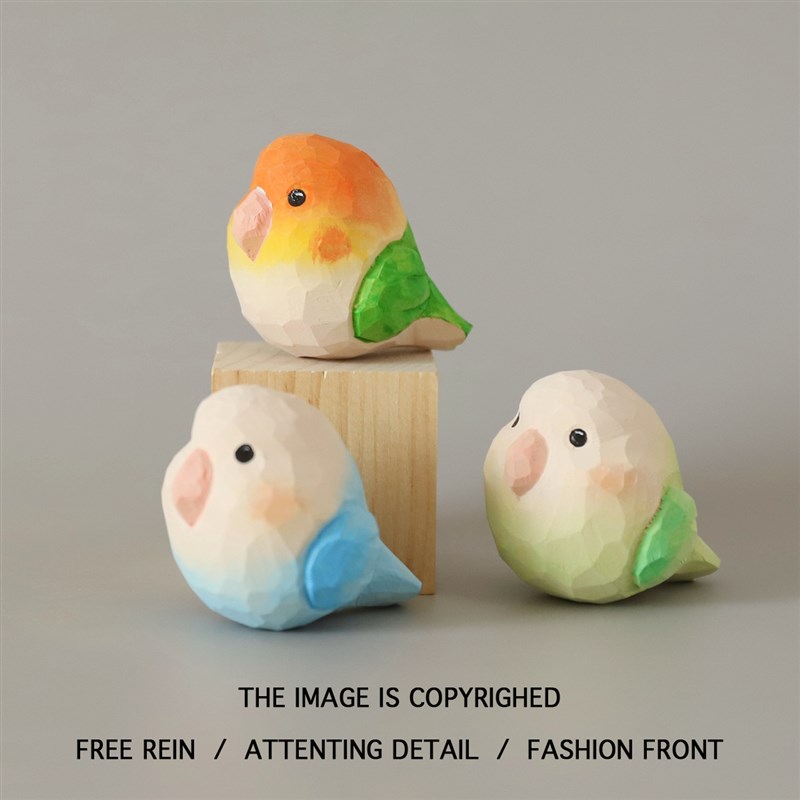 木雕小肥啾凯克鹦鹉治愈系电脑桌面摆件可爱情侣一对小鸟生日礼物