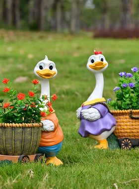 户外花园别墅庭院装饰摆件创意花盆卡通鸭子动物花缸园林景观雕塑