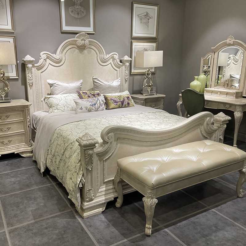 美式art轻奢实木床复兴印记雕花床法式乡村复古做旧1.8米双人床