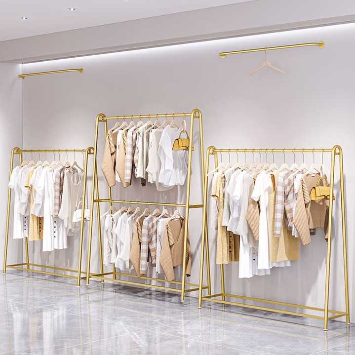 服装店展示架金色落地式女装货架挂衣架陈列组合店面侧挂专用架子