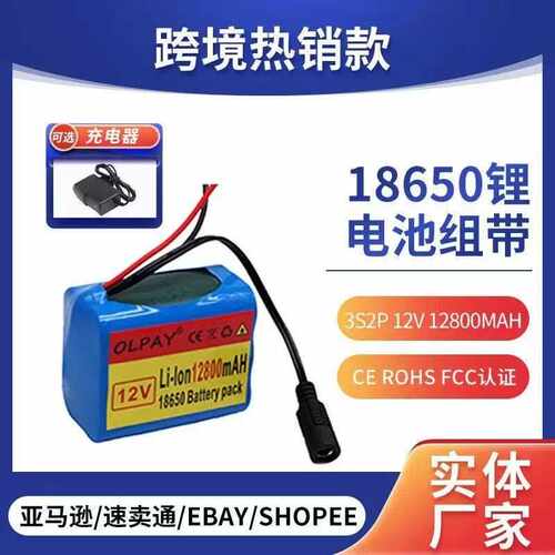 3S2P 12V 12800mAh 18650锂电池可充电电池锂电池组 带BMS+充电器