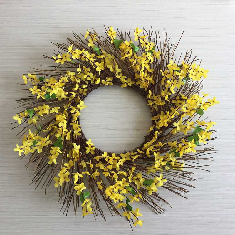 仿真迎春花花环春季家居花圈门窗墙节日挂饰手工藤圈亚马逊跨境供