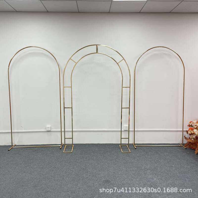 新款婚庆道具镀金拱形拱门舞台背景屏风摆件装饰婚礼铁艺花架金色