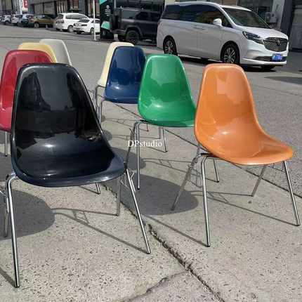 L7DPstudio 伊姆斯餐椅无扶手中古靠背椅塑料金属腿咖啡椅奶茶店