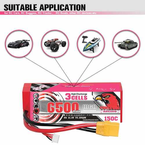 鹰氪CODDAR 6500mAh 3S 11.1V 150C遥控RC车模1/8出线硬壳锂电池