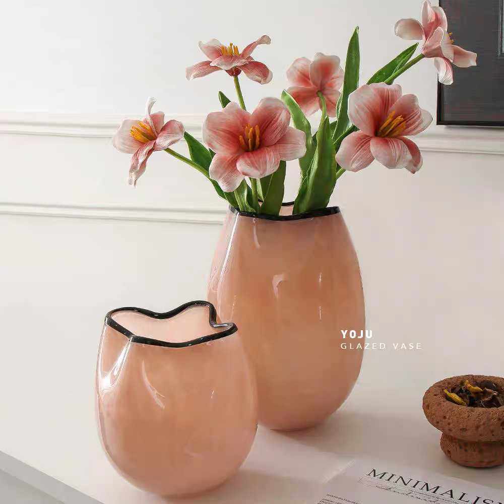 中古粉色琉璃玻璃花瓶不规则鲜花摆件 轻奢高品质软装花器,3C数码配件,摄像机配件,淘宝优惠券,粉丝福利购,淘宝优惠卷