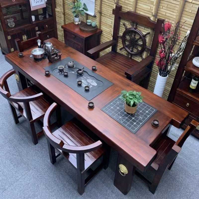 老船木茶桌茶台一体整套全实木办公室家具客厅家用茶台茶几功夫茶
