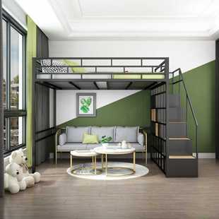 北欧创意时尚铁艺床 单身公寓宿舍高架床楼阁单双人单上层铁架床