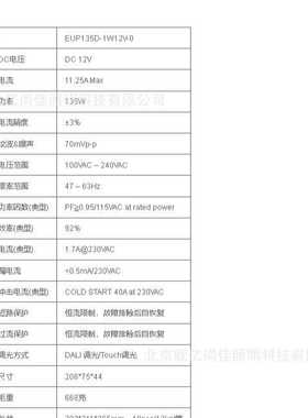 EUCHIPS欧切斯 DALI EUP135D-1H12V-0 135W 12V灯带恒压调光驱动
