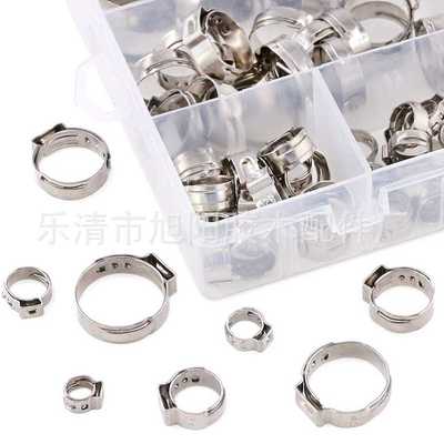 120pcs盒装304不锈钢软卡箍管箍压合软管夹组合套件 单耳无极喉箍