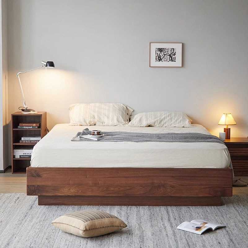 北欧简约实木无靠背黑胡桃木双人储物床日式现代1.8米实木箱体床