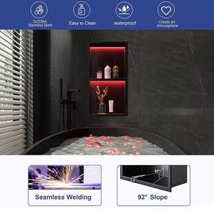 不锈钢带灯壁龛隔板卫生间浴室紫光嵌入式柜成品置物架淋浴房壁龛