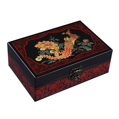 晋元恒首饰盒古风梳妆盒送老婆闺蜜礼物凤戏牡丹图珠宝饰品妆奁盒