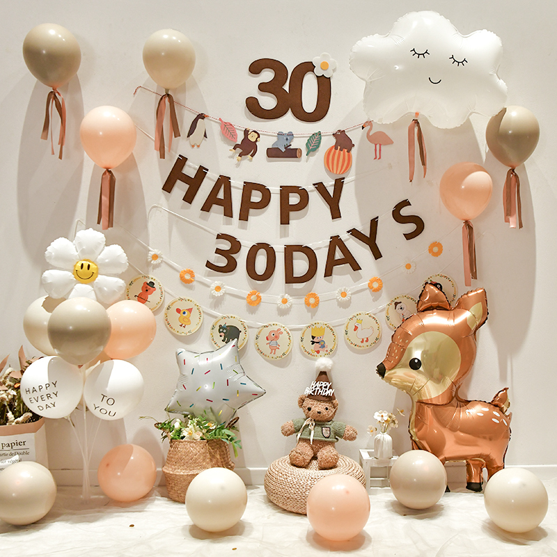 网红虎宝宝满月百天宴布置30天纪念气球家里场景装饰背景墙套装女