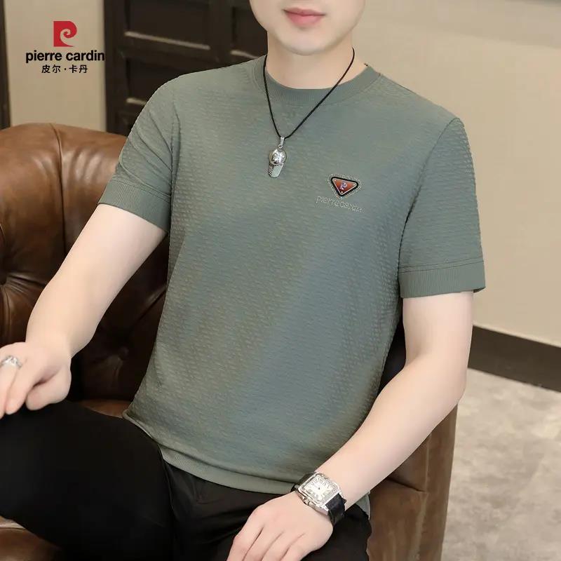 皮尔卡丹男士短袖T恤夏季薄款冰丝提花针织卫衣时尚透气半袖卫衣