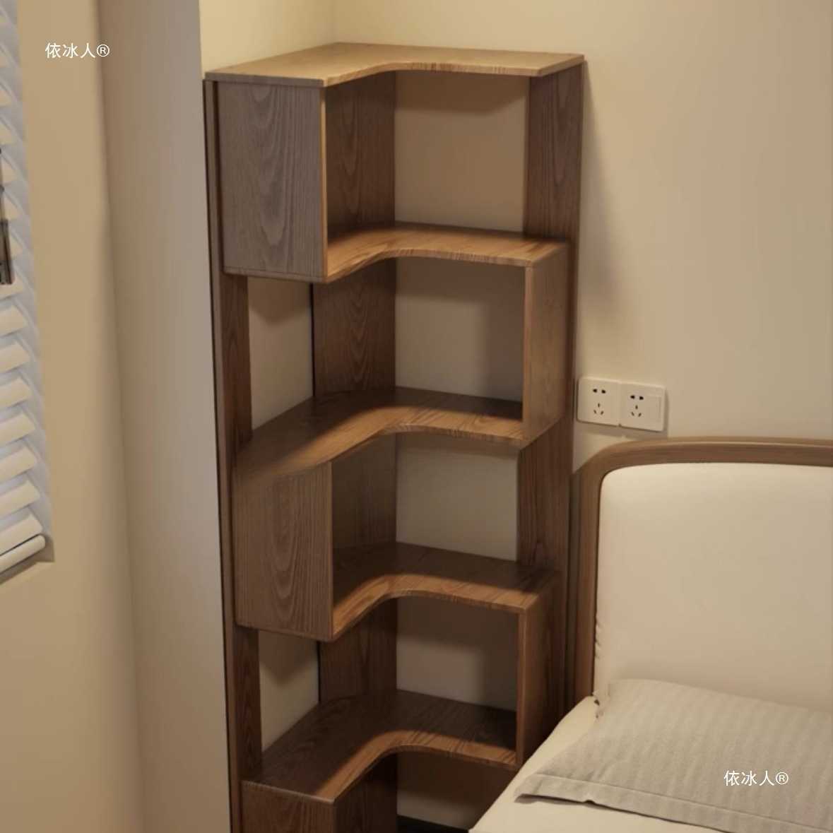 角柜墙角落地靠墙置物架客厅多层实木收纳架家用转角柜书架储物架