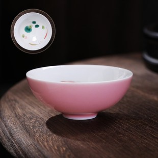 茗杯斗笠 手绘荷花高脚莲花杯n釉下彩男女主人杯家用茶杯小清新品