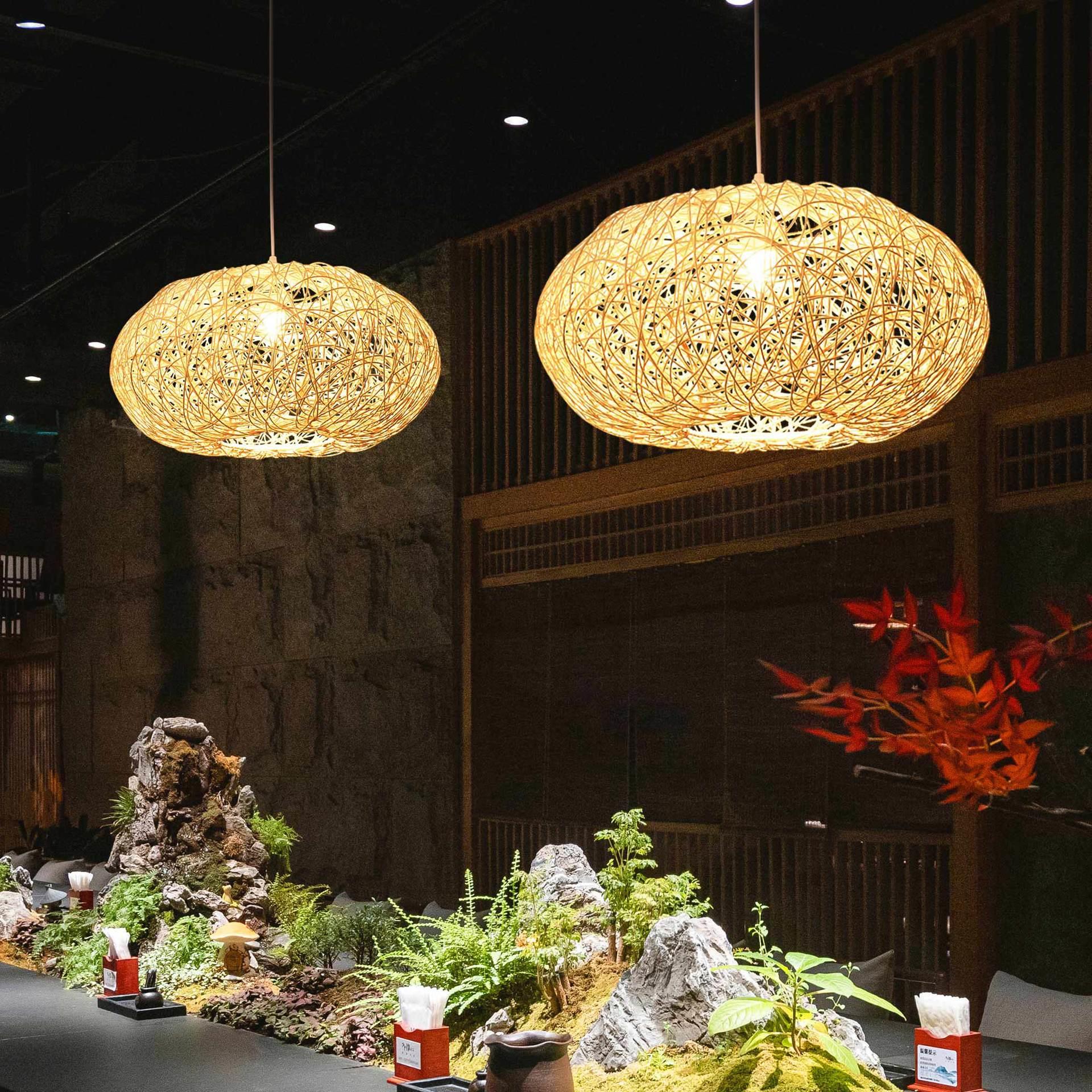 藤艺吊灯鸟巢装饰餐厅名宿禅意茶室创意手工编制艺术田园日式吊灯