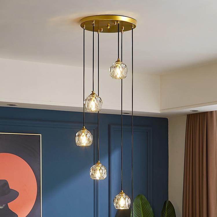 RH现代北欧别墅客厅复式楼梯旋转水晶长吊灯lof公寓创意楼梯吊灯