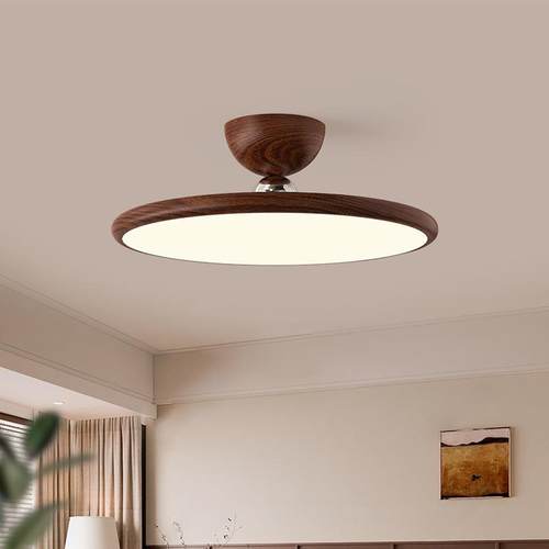 新中式中古风卧室吸顶灯胡桃木纹餐厅圆形飞碟灯书房主卧房间灯具