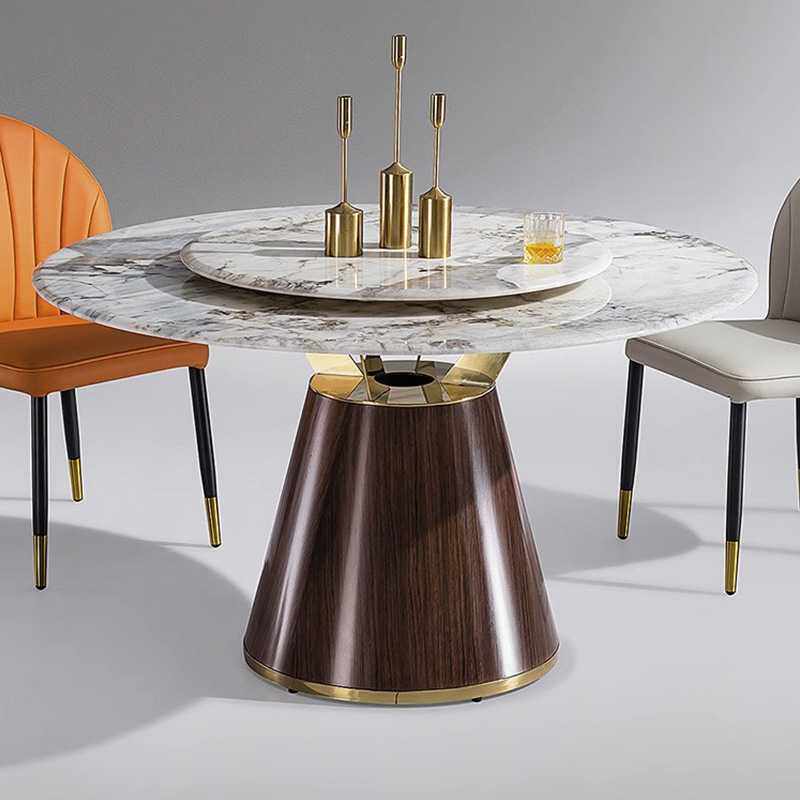 意式极简轻奢餐桌椅组合家用小户型圆形岩板餐台现代简约吃饭桌子