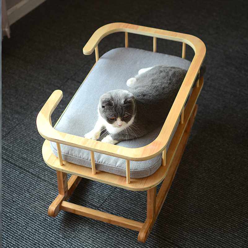 喵仙儿宠物窝实木摇床可拆洗猫猫用品一件代发猫咪宠物生活用品 - 前使小店23出品