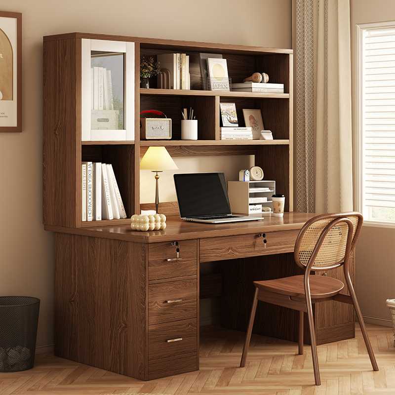 台式电脑桌带主机位学生家用书桌书架一体卧室简约学习桌椅组合