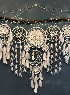 5pcs白色套装捕梦网 羽毛风铃装饰品 客厅 教室房间挂饰 节日礼物