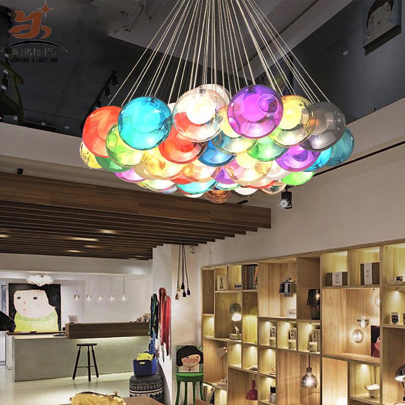 北欧创意吊灯咖啡厅餐厅吊灯客厅圆形彩色玻璃球泡泡艺术儿童房灯