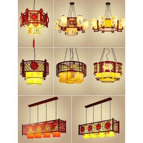 新中式餐饮饭店包间灯仿古风国潮餐厅火锅店茶楼包厢实木吊灯