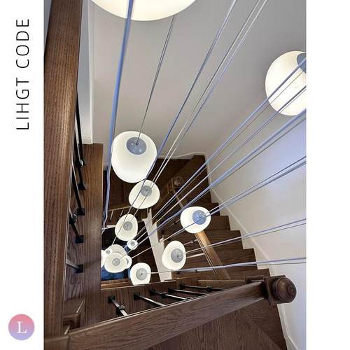 复式楼极简大吊灯鹅卵石旋转新中式挑高楼梯吊灯现代loft别墅挑空