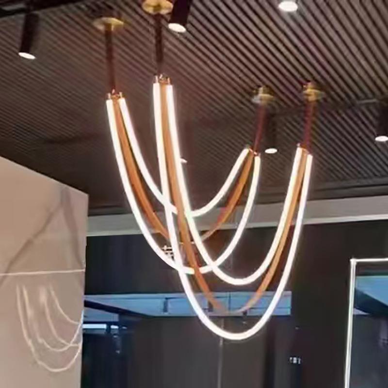 彩色皮革极简皮带吊灯展厅挑高吊灯复式别墅楼梯样板房客厅造型吊