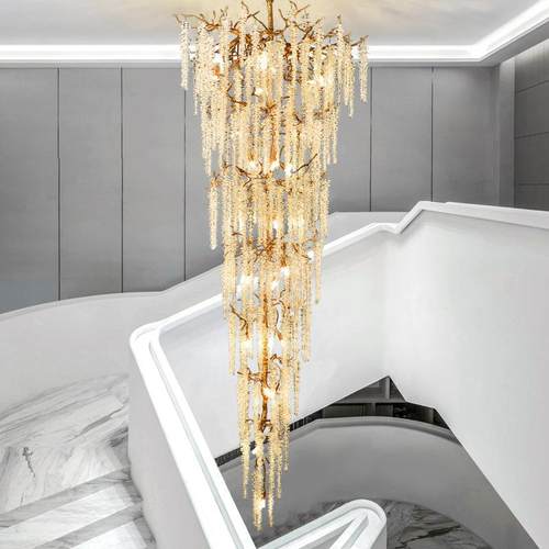 别墅大吊灯复式楼挑空客厅水晶灯大酒店楼梯长吊灯售楼部工程灯