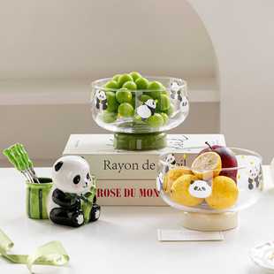 熊猫果盘果盆大容量水果叉可爱不锈钢甜品蛋糕叉子竹子水果签收纳