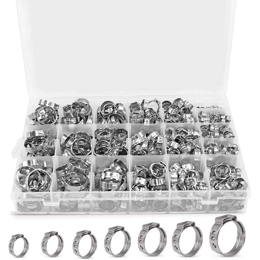 跨境  420PCS 盒装 20种尺寸304不锈钢单耳卡箍喉箍软管夹套件