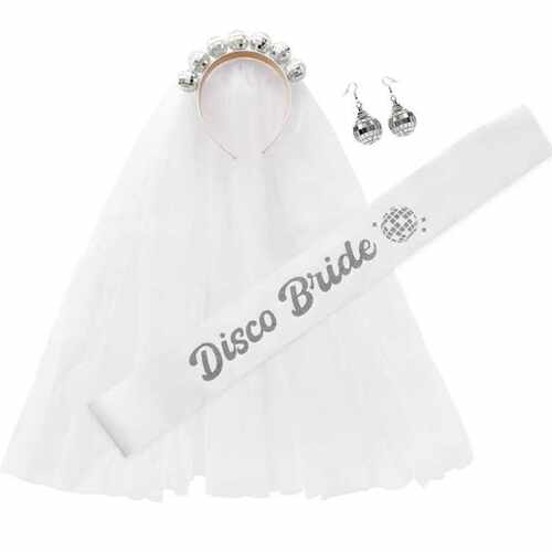单身派对新娘头纱Disco Ball 迪斯科Disco bride发箍头纱肩带套装