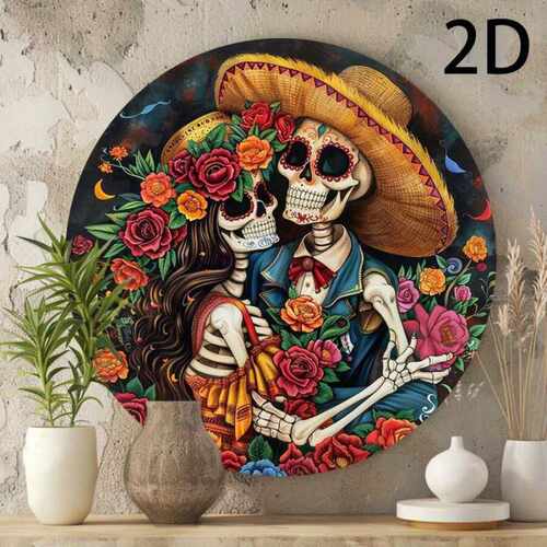 外贸代发新款Of The Dead Skeleton Wall Decor 8 X8 Round Metal