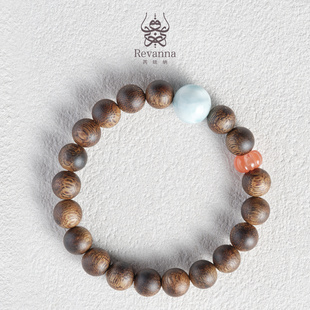 Revanna芮珐纳「  海韵香   」沉香圆珠9mm南红海纹石单圈手串