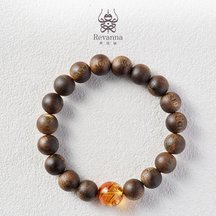 Revanna芮珐纳「金缕安」沉香圆珠11mm 花珀13mm单圈手串