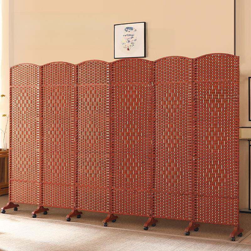 需定制田园草编屏风隔断时尚客厅卧室简约玄关移动折屏酒店实木藤